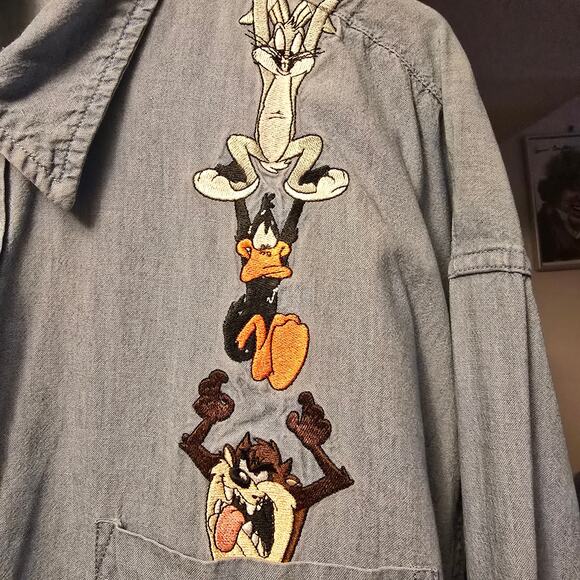 Vintage Warner Brothers Denim Character Button Up Shirt - Picture 4 of 6